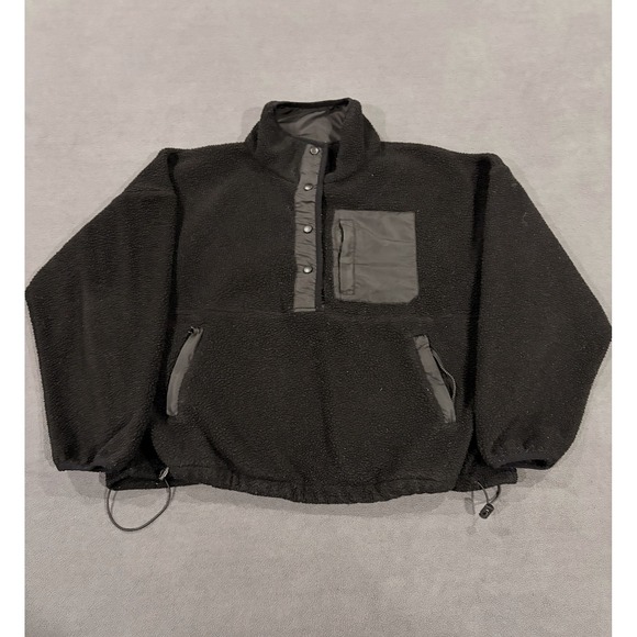 Anthropologie Tops - Anthropologie Wilo the Label‎ Fleece Sweatshirt Womens Small Black Half Snap